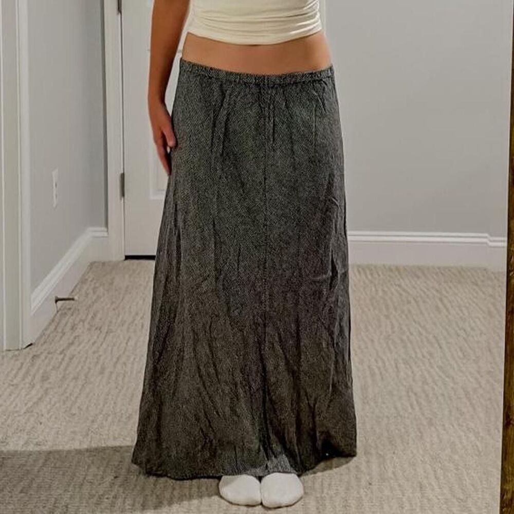 vintage low rise linen maxi skirt
